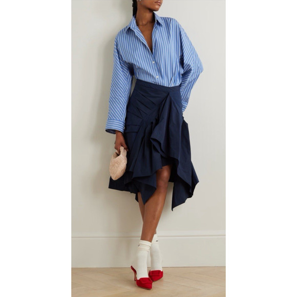 Dries Van Noten Dresses & Skirts - Dries Van Noten Skirt 34 XS Blue Knee Asymmetrical Taffeta Pintucked Designer